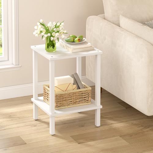 TUTOTAK End Table, Set of 2, Side Table, Nightstand, 2-Tier Storage Shelf, Sofa Table for Small Space, Living Room, Bed Room TB01BW035 - color: Pure White