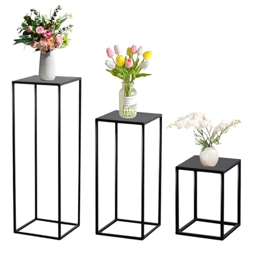3 Pcs Black Vase for Wedding Centrepieces Metal Flower Stand | Geometric Display Table Column Rack Wedding Flower Stand Tall, 15.7/23.6/31.5in, for Home Birthday Party Decorations