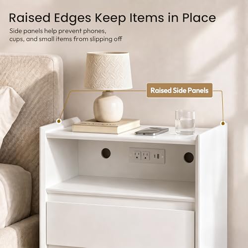 24" Tall Nightstand with Charging Station Including USB-C, Modern Bedside Table and Sofa End Table - White, 2 Drawers, 1-Pack - color: White, size: 1-Pack, style: 2 Drawers