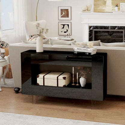 47" High Gloss Console Table with Hidden Side Storage Cabinets, Modern Black Entryway Sofa Table for Behind The Couch, Living Room - color: High Gloss-black
