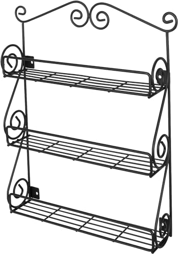 FitWell Scroll Wall Mount Spice Rack, 3-Tier, Traditional Spice Rack Cabinet & Kitchen, Beauty & Nail Polish Organizer for Bathroom, Scroll Wall-Mounted (Black) - color: Black