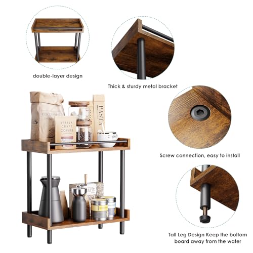 Coffee Bar Organizer and Kitchen Countertop Shelf - 2 Tier Spice Rack, Mug Holder, Storage Stand for Coffee Station Accessories Wooden Bathroom & Desk Organizers