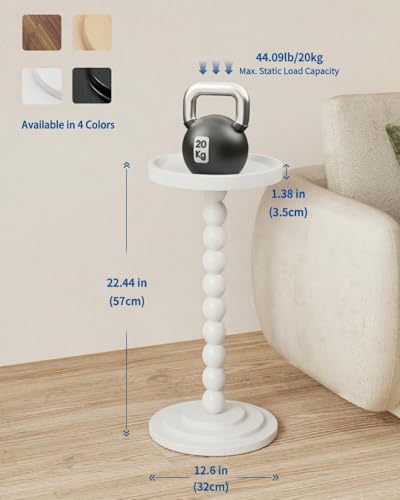Round Wooden Side Table & Drink Table | Sturdy & Functional Mid-Century Modern Design with Solid Wood Base for Living Room, Bedroom, Office & More - color: White