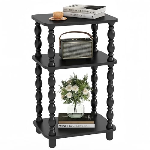 Side Table, Retro End Table with 3 Tier Shelf, Small Couch Side Table for Living Room, Vintage Farmhouse End Table, Bedroom Skinny Bedside Table Nightstand(Black) - color: Black, size: Standard