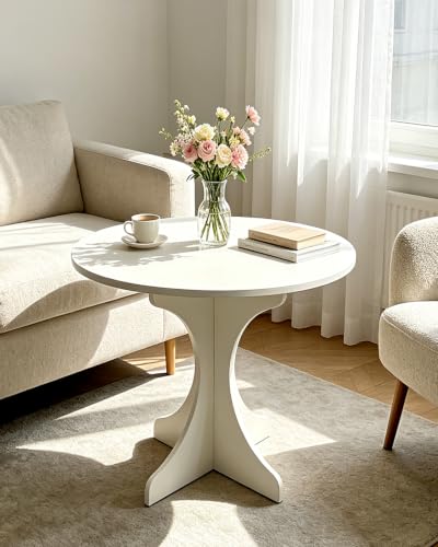 24in White Round Side Table, Modern Minimalist Accent End Table with Curved Tripod Base, Compact Round Sofa Side Table, Easy Assembly Nightstand for Living Room Bedroom Balcony Small Spaces - color: White-x