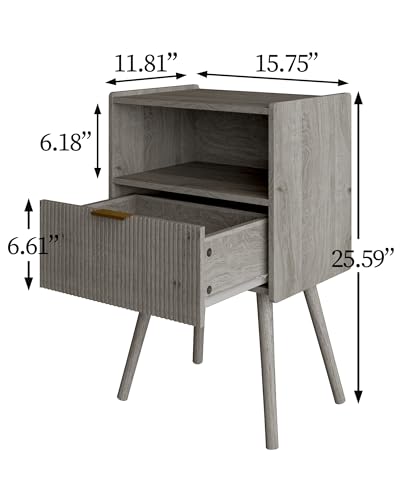 Veegle Nightstand,Modern Bedside Table with Storage Drawer and Open Wood Shelf, Accent Night Stand with Solid Wood Legs for Living Room, Bedroom and Small Spaces,Easy Assembly (Grey Oak) - color: Grey Oak