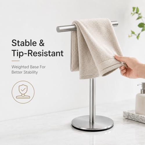 Bathroom Hand Towel Holder Stand，T-Shape Hand Towel Holder Stand SUS304 Stainless Steel for Bathroom，Kitchen or Vanity Countertop(2Pack) - color: Silver-2pack
