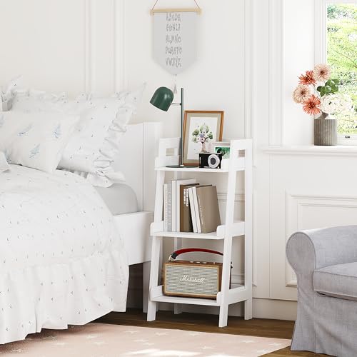 UTEX 3-Tier Ladder Shelf, Bathroom Shelf Freestanding, 3-Shelf Spacesaver Open Wood Shelving Unit, Ladder Shelf (White) - size: 3-Tier