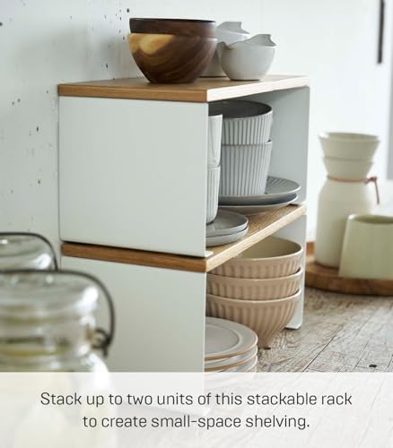 YAMAZAKI Home Tosca Wood-Top Stackable Kitchen Rack - Modern Counter Shelf Organizer - Small - Steel + Wood - Stack Up to Two - size: Small