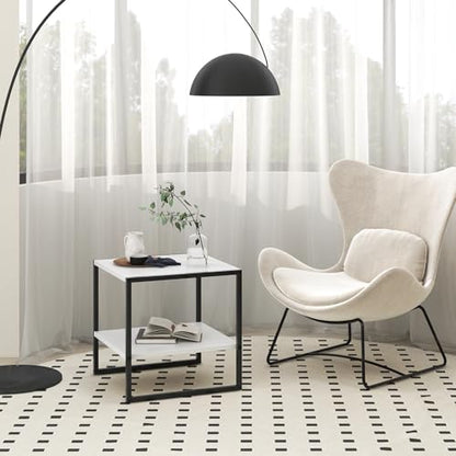 Giantex 20 Inch End Table, Modern Square Side Table with Storage Shelf, Small Coffee Table for Living Room, Wood Bedside Table, 2-Tier Nightstand for Bedroom, Easy Assembly, White (1)