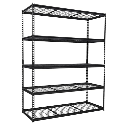 Garage Storage Shelves 5 Tiers, Heavy Duty Storage Shelving Racks with 2500 LBS Capacity, 60 in L x 24 in W x 78 in H Metal Adjustable Utility Shelving Unit for Garage Organization, Basement, Workshop - size: 60 in L x 24 in W x 78 in H