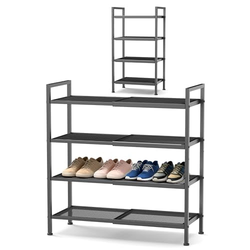 4 Tier Shoe Rack, Expandable Shoe Rack for Closet, Adjustable Shoe Organizer for Entryway, Shoe Storage Organizer for Door Entrance, Garage, Bedroom - color: Black, size: 4-Tier