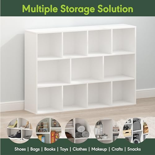 Furinno LUDER Book Shelf, 11-Cube Bookshelf, Reversible Bookcase, 9.4 x 29.1 x 41.7, Easy Assembly, for Living Room, Bedroom, Home Office, White - color: White, size: 11-Cube