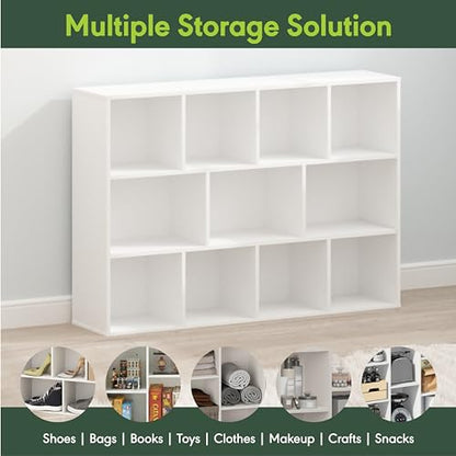 Furinno LUDER Book Shelf, 11-Cube Bookshelf, Reversible Bookcase, 9.4 x 29.1 x 41.7, Easy Assembly, for Living Room, Bedroom, Home Office, White - color: White, size: 11-Cube