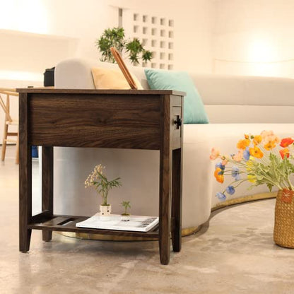 Chairside Narrow End Table, Solid Recliner Side Table with Drawer, Slim Nightstand Bedside Table for Living Room Bedroom