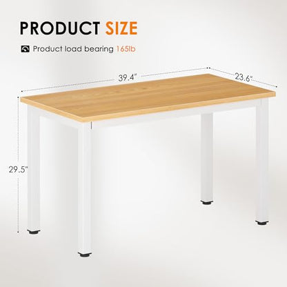 DlandHome 39 inches Small Computer Desk for Home Office, Teak and White | Gaming Study Writing Desk, Modern Simple Computer Table, Sturdy Metal Frame, Adjustable Feet, Compact Modern Design - color: Teak + White, size: 39 inch