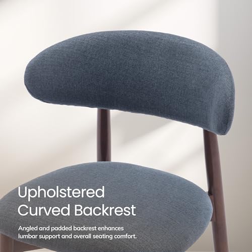 COLAMY Mid-Century Modern Wooden Dining Chair Set of 2, Indoor Upholstered Kitchen Chairs with 2.6" Cozy Padded Seat, Walnut Finish Side Dining Chair, [Blue] - color: Blue, size: 2 Chairs