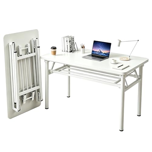 Folding Desk for Small Spaces, 31.5 Inch Foldable Computer Desk, No Assembly Required, Space Saving Portable Study Table for Compact Home Office, Bedroom, Dorm, Apartment, White - color: Frame：white/Board：white, size: 31.5"*19.7"