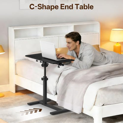 Overbed Table with Wheels Rolling, Adjustable Mobile Bedside Desk | Flip-Top, Laptop Table, C Shaped End Side Table for Couch, Sofa, Bed, Recliner and Home Use, Large Black - color: Large Black