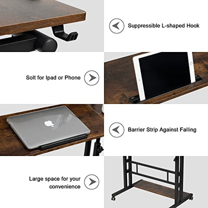 Hadulcet Mobile Standing Desk Adjustable Height, Rolling Desk Stand Up Desk, Mobile Laptop Desk, Rolling Computer Desk with Charging Station, Portable Desk with Wheels, Rustic Brown - color: Rustic Brown, size: 31.5" With Charging Station