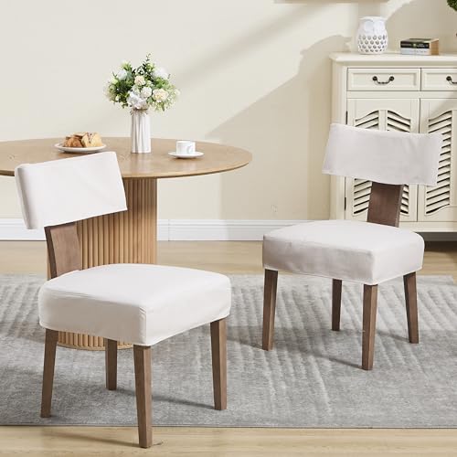 RIVOVA Linen Dining Chairs Set of 4 with Seat Covers, Modern Dining Chairs with Wood Legs, Farmhouse Fabric Upholstered Dining Room Kitchen Side Chairs, Beige - color: Beige Cover