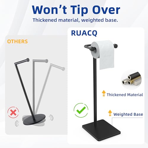RUACQ Bathroom Toilet Paper Holder Stand, Matte Black | Dual-Post Pivoting Free Standing Toilet Roll Holder with Weighted Base, Anti-drop Design 304 Stainless Steel Tissue Stand - color: Matte Black, size: Free Standing