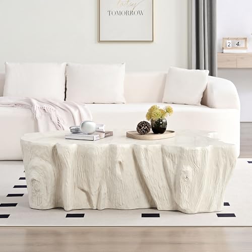 48.62'' Irregular Coffee Table Faux Stone Coffee Table for Living Room Modern Concrete Coffee Tables with Cement Live Edge Indoor Outdoor Center Tables No Assembly, Beige - color: Irregular-beige