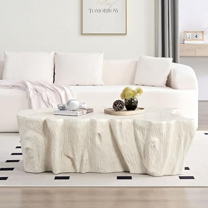 48.62'' Irregular Coffee Table Faux Stone Coffee Table for Living Room Modern Concrete Coffee Tables with Cement Live Edge Indoor Outdoor Center Tables No Assembly, Beige - color: Irregular-beige