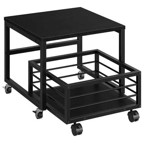 HOOBRO End Table, Mini Fridge Stand with Storage, Mini Fridge Table with Wheels and Adjustable Feet, Sturdy Metal Frame, for Living Room, Bedroom, Office, Black BB155TL01 - color: Black