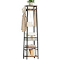 Coat Rack Freestanding, Coat Stand with Metal Basket and Storage Shelves, Hall Tree Free Standing with and 7 Hooks, Clothes Rack Stand Organizer, Rustic Brown and Black - color: Rustic Brown and Black, style: 2 Shelves + 1 Basket