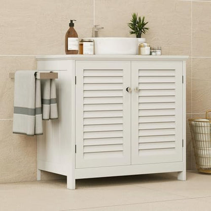 Pedestal Sink Cabinet Under Storage Cabinet with 2 Doors & Open Shelf, U Shape Cut Out Bathroom Vanity Under Sink Storage, Vanities for Toiletries Makeup in Bathrooms (White) - size: Two-story