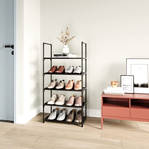5-Tier Stackable Shoe Rack, Narrow Shoe Stand for 10-12 Pairs Shoe and Boots Organizer Storage Shelf Space Saving for Closet, Entryway and Hallway(Black) - size: 5-Tier(Black)-Narrow