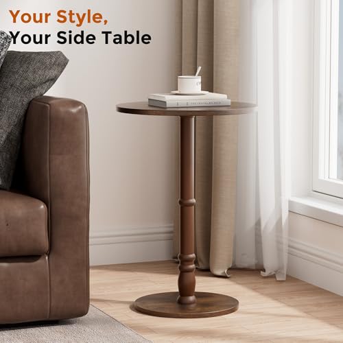 Homleke 16" Round Side Tables, Solid Wood Pillar with Wood Top & Base, Small Drink Accent Table for Living Room, Bedroom, Sofa & Office, Easy Assembly, Rustic Brown - color: Rustic Brown