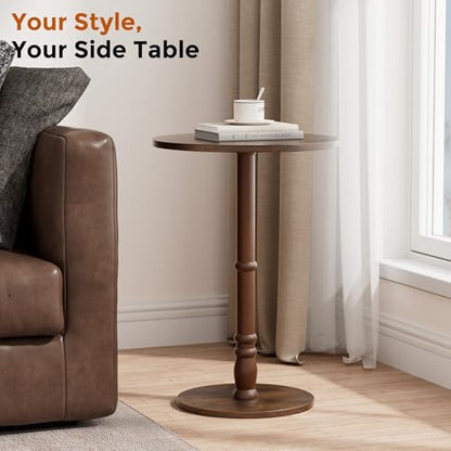 Homleke 16" Round Side Tables, Solid Wood Pillar with Wood Top & Base, Small Drink Accent Table for Living Room, Bedroom, Sofa & Office, Easy Assembly, Rustic Brown - color: Rustic Brown