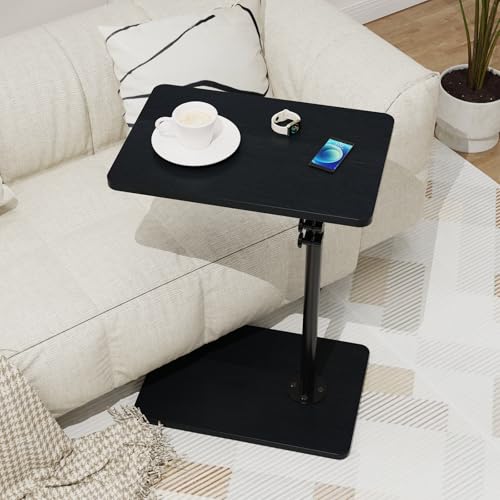 TV Tray Table, Adjustable C Shaped Side Table for Couch, 360°Swivel Couch Side Table C Table That Slide Under Couch Desk for Small Space Sofa Bed Snack Living Room Bedroom (Black) - color: Black