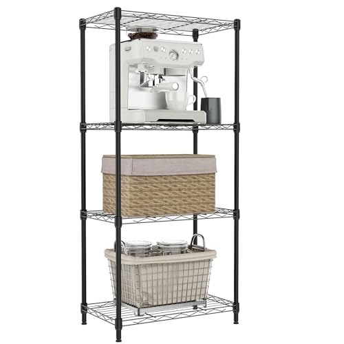 IZEUK 4 Tier Metal Wire Shelf Unit, Black Storage Rack Organizer for Kitchen, Bedroom, Living Room or Laundry Room, 17.7" W x 11.8" D x 41.9" H - color: Black, size: 4Tier，11.8"D × 17.7" W× 41.9"H