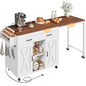 YATINEY Extendable Kitchen Island, Large Mobile Kitchen Storage Island, Rolling Kitchen Cart with Outlets, Island Table for Kitchen, White ZD03UWH - color: White +Walnut