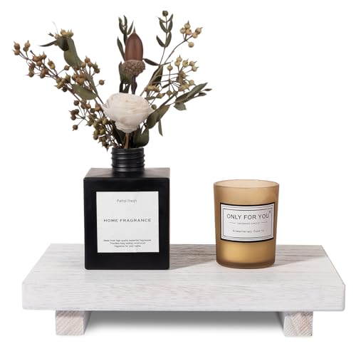 Wood Bathroom Tray Farmhouse Decor Kitchen Soap Holder, 9"x6" White | Waterproof, Lightweight, Easy Clean, Small Wooden Riser Pedestal Stand Accessories for Office Desk, Vanity, Counter, Sink - color: White, size: 9" x 5.9" x 1.6"