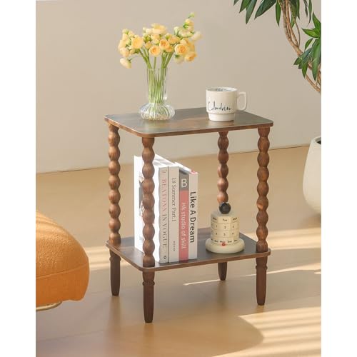 Fultyle Side Table, Small End Table with Storage Shelf, 2-Tier Small Coffee Tables Living Room for Bedroom, Narrow Spaces (Rustic Brown) - color: Rustic Brown