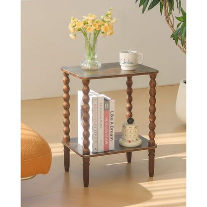 Fultyle Side Table, Small End Table with Storage Shelf, 2-Tier Small Coffee Tables Living Room for Bedroom, Narrow Spaces (Rustic Brown) - color: Rustic Brown