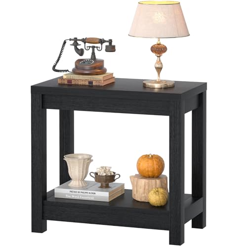 Besiost Farmhouse End Table, Narrow Side Table, Slim End Table with Storage Shelf, Small Console Table for Small Spaces, Nightstand Sofa Table for Living Room, Bedroom, 24" Embossed Wood Grain Black - color: Embossed Wood Grain Black, size: 24"(L)*23.8(H)