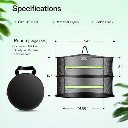VIVOSUN 2-Layer Mesh Drying Rack Hanging Design with Green Zippers for Dehydrating, Indoor and Outdoor Pruning Shears Included - size: 2 Layer, style: 1 Pack