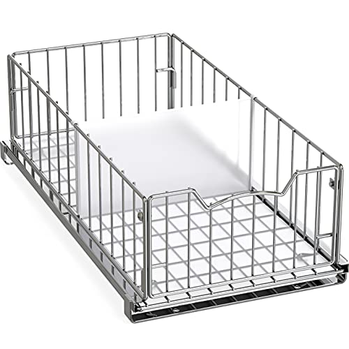 Simple Houseware Pull-Out Cabinet Sliding Basket, 17.2Dx9.7Wx5H, Chrome | Ideal for Kitchen and Bathroom Cabinet Storage Organizer, Under Sink or Pantry Organization - color: Chrome