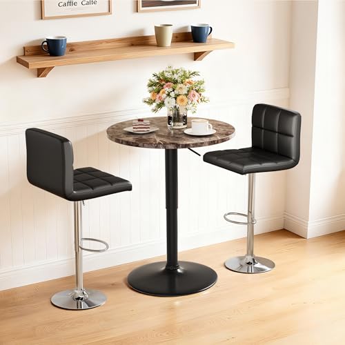 Shahoo Bar Table, Adjustable Height Pub Table 27.4-36 Inches, Cocktail Table for Bar, Bistro, Café, Home, Faux Marble - color: Faux Marble, style: Height Adjustable