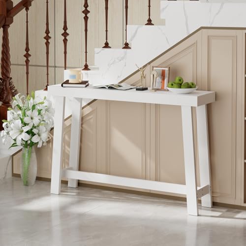 47-Inch Narrow Console Table, Entryway Sofa Table for Hallway,White | 100% Natural Bamboo slim profile, reinforced angled frame versatile wall-side placement - color: White, style: Classic