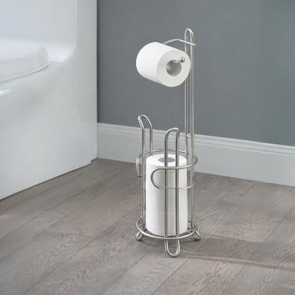 SunnyPoint Bathroom Toilet Tissue Paper Roll Storage Holder Stand with Reserve, The Reserve Area Has Enough Space to Store Mega Rolls (SN) - color: Satin Nickel