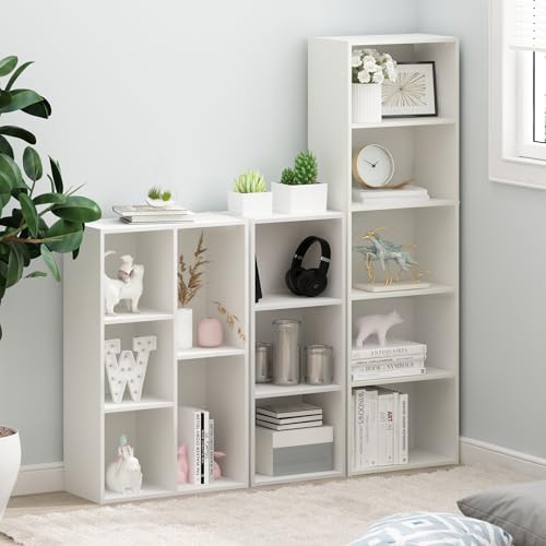 Furinno LUDER Book Shelf, 3-Cube Bookshelf, Bookcase with Open Shelves, 9.3 x 12 x 31.5, Easy Assembly, for Living Room, Bedroom, Home Office, White - color: White, size: 3-Tier Cube