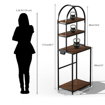 Arched Metal Mini Fridge Stand with Power Outlet and Wheels, Black | 4-Tier Microwave Organizer Stand and Mini Fridge Shelf with Storage for Kitchen, Dorm, Living Room and Small Space