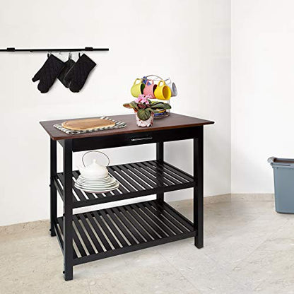 Kitchen Island with Solid Wood Top - color: Walnut Top, Black Base (New)