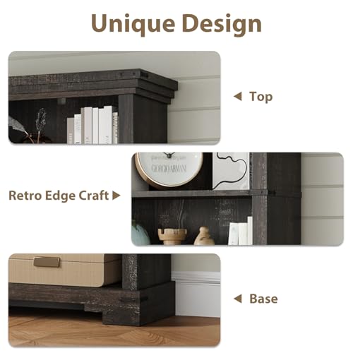 5-Tier Farmhouse Bookshelf, 61.1 inch Tall Bookcase with Storage & Unique Design & One Adjustable Shelf, Wooden Bookshelf for Study Room, Living Room, Home Office, Bedroom (Black) - color: Black